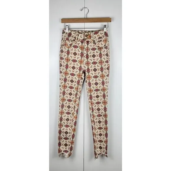 NWOT Free People We The Wild Child Printed Skinny Jeans Raw Hem | Size 25 - Picture 14 of 15